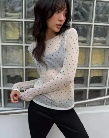 ZARA 도트 세미 시스루 상의