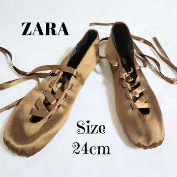 새상품 ZARA 자라 브라운 새틴 레이스업 발레 슈즈