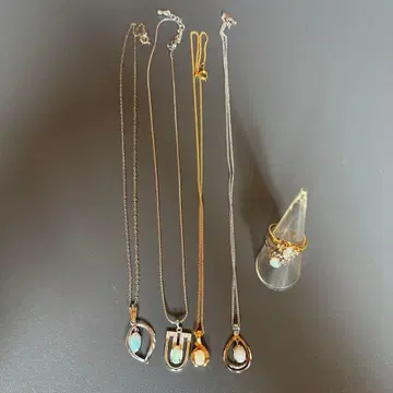 오팔 오팔 조 목걸이 4점 반지 2점 세트