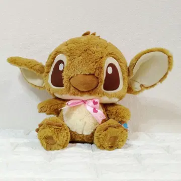 디즈니 스티치 봉제 인형 브라운 초콜릿 리본 35cm