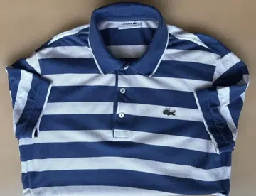 LACOSTE 피케 셔츠 반팔 블루 화이트 스트라이프 L 일본제
