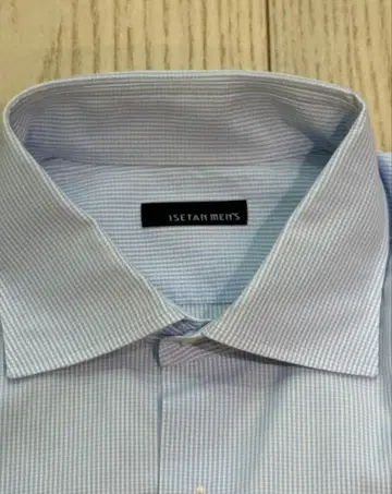 ISETAN MEN'S 드레스 셔츠 이탈리아 원단 블루 체크 넥 43
