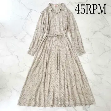 45RPM 올 패턴 도트 롱 기장 하프 버튼 셔츠 원피스 베이지