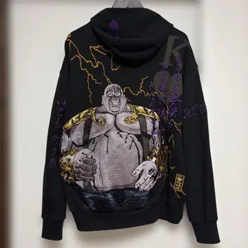 새상품급 카라쿠리타마시 북두의 권 하트 자수 지퍼 후드티 XXL 블랙 카라쿠리타마시