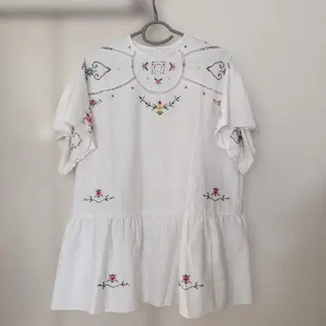 빈티지 크로스 스티치 자수 코튼 튜닉