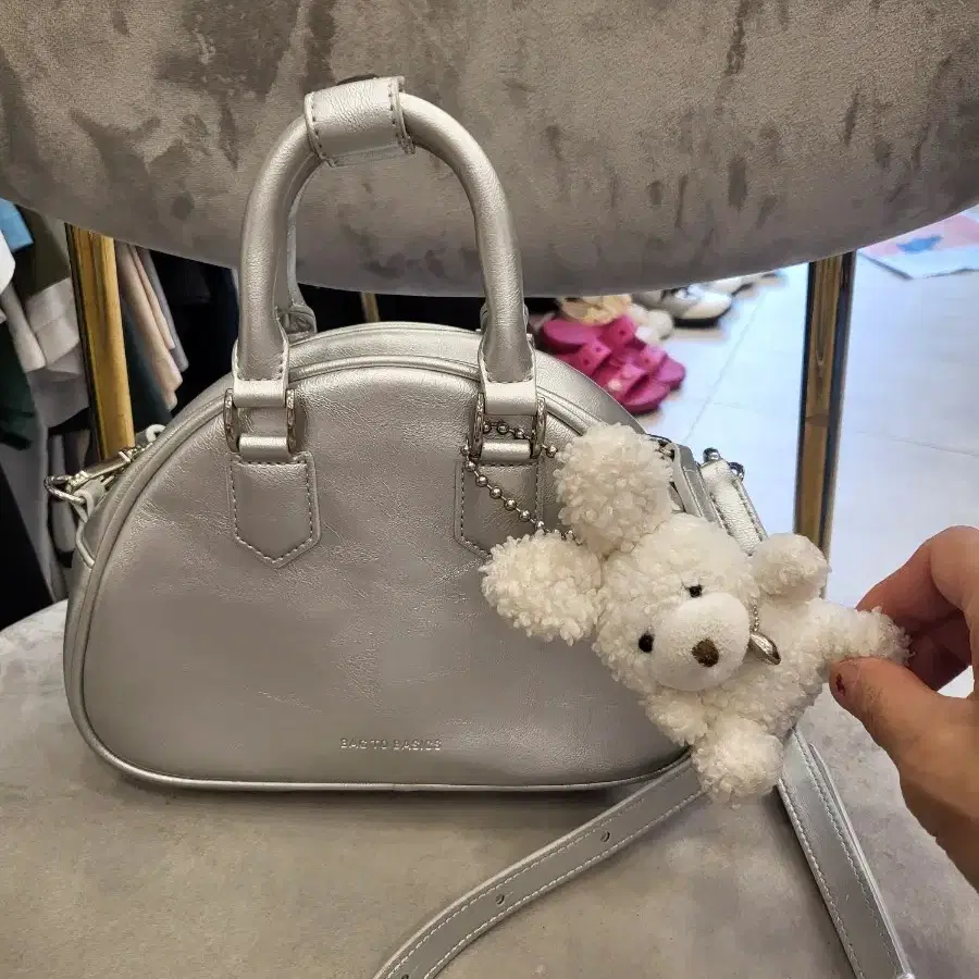 BAG TO BASICS 실버 돔백 곰돌이 키링 포함