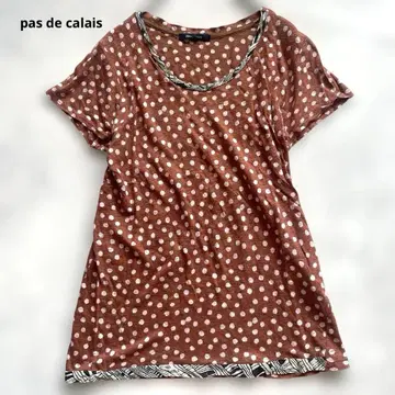 pas de calais 도트 무늬 반팔 티셔츠 브라운 린넨