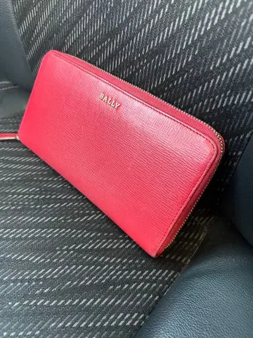 [ 발리 BALLY 천연 가죽 가죽 라운드 지퍼 장지갑 레드 ]