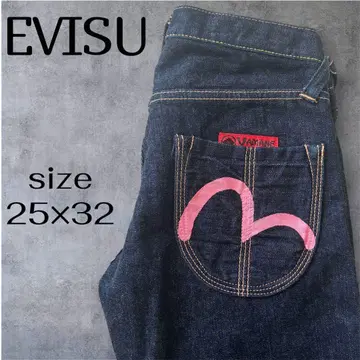 [ 새상품급 ] EVISU 에비수 데님 팬츠 핑크 페인트 카모메 25 x 32
