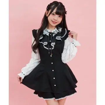 Secret Honey 사다리 레이스 스탠드 카라 러플 셋업 지뢰