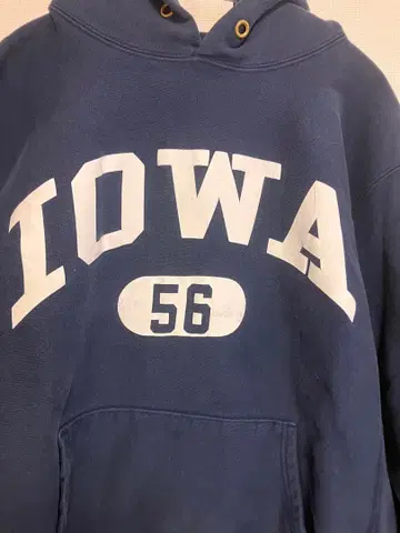 IOWA 56 프린트 풀오버 후드티 네이비 90s 자수 택