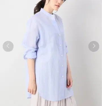 플라주 오간자 튜닉 셔츠 코튼 시어 셔츠 블루