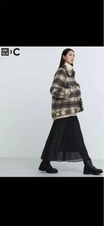 UNIQLO C 플리츠 롱 스커트 블랙