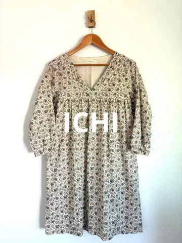 [새상품급] 일본제 이치/ichi 꽃무늬 튜닉 면린넨 원피스 턱