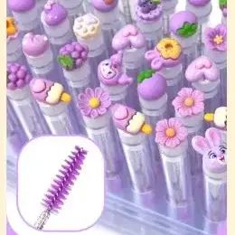 퍼플 캐릭터 케이스 스크류 브러쉬 속눈썹 재료 눈썹빗 10개입 핑크 화이트 옐로우캣 옐로우 그린 블루 퍼플 " 소개해드