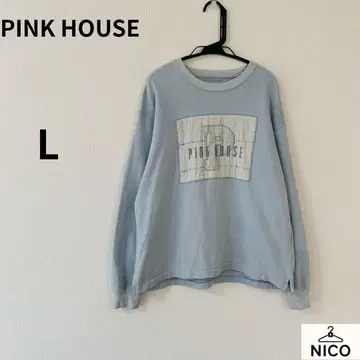 [ PINK HOUSE ] 로고 와펜 맨투맨 라이트 블루 면100%