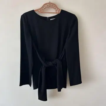 theory luxe 블랙 긴팔 블라우스 허리 리본