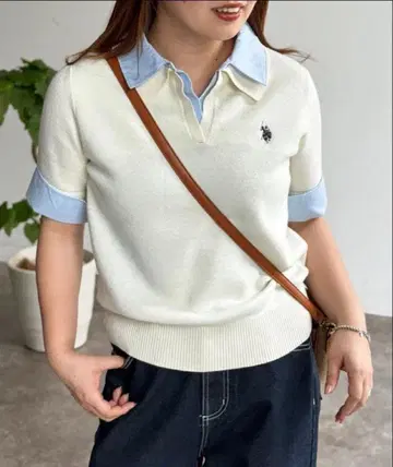 [ U.S. POLO ASSN. ] 페이크 레이어드 반팔 폴로 니트