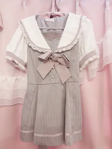 LIZ LISA 세일러 카라 반팔 원피스 스트라이프
