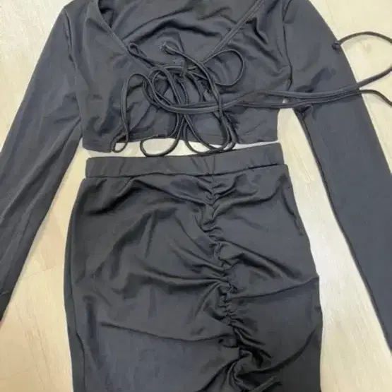 SHEIN 블랙 셔링 스트링 미니 투피스 XS