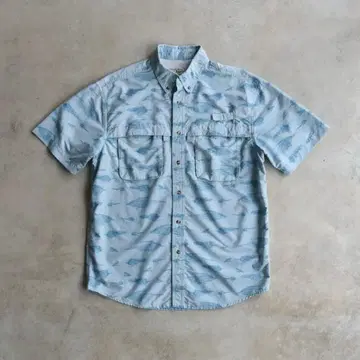 90s L.L.Bean 엘엘빈 낚시 반팔 셔츠 모바늘 올 패턴 M