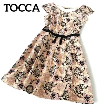 TOCCA 꽃무늬 자수 리본 플레어 원피스 핑크 0