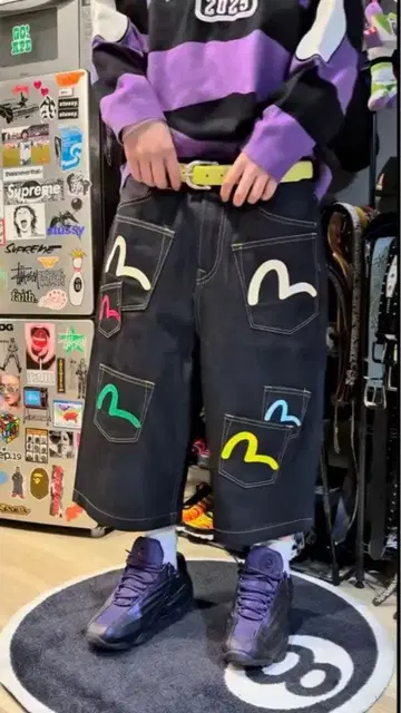 완판 사이즈 EVISU 에비수 데님 팬츠 하프 팬츠 숏팬츠