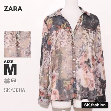 새상품급 ZARA 상의 셔츠 긴팔 꽃무늬 시스루 메탈릭사 쉬폰