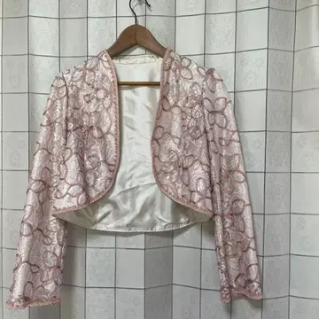 꽃무늬 레이스 볼레로 긴팔 핑크