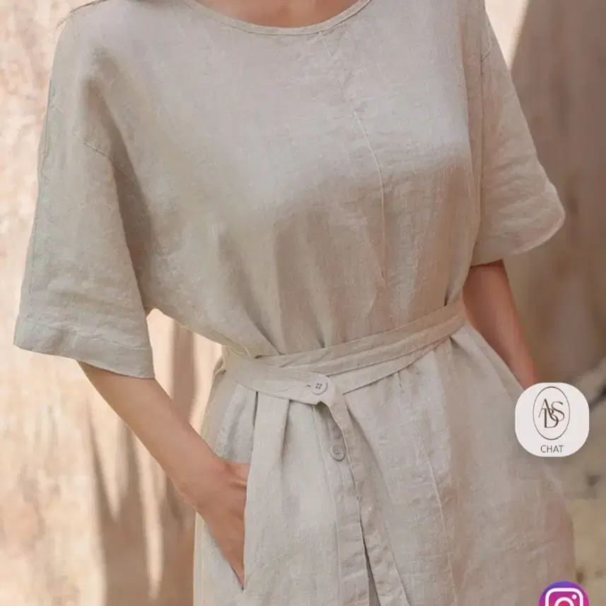 어바웃썸 다윗 린넨 벨티드 원피스