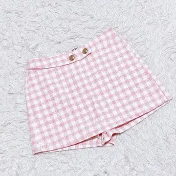 ZARA 트위드 깅엄 체크 스코트 치마바지 핑크 M 골드 버튼
