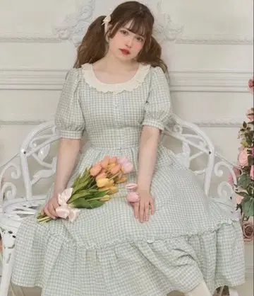 시마무라 에리카 콜라보 깅엄 체크 원피스