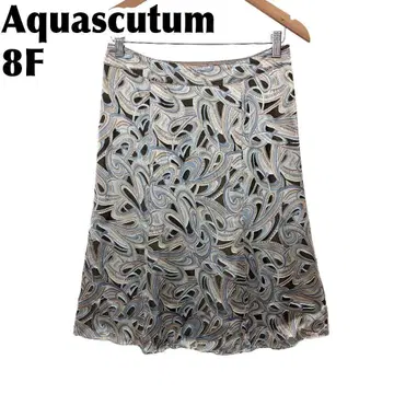[새상품급] Aquascutum 실크 혼방 스커트 8F 다크 브라운 페이즐리풍 올 패턴
