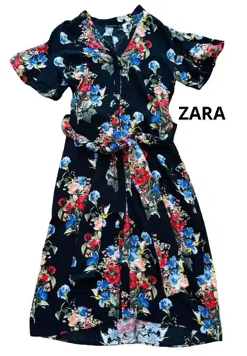 ZARA 꽃무늬 맥시 길이 롱 블랙 리조트 셔츠 원피스 야마나카 미치코 착용