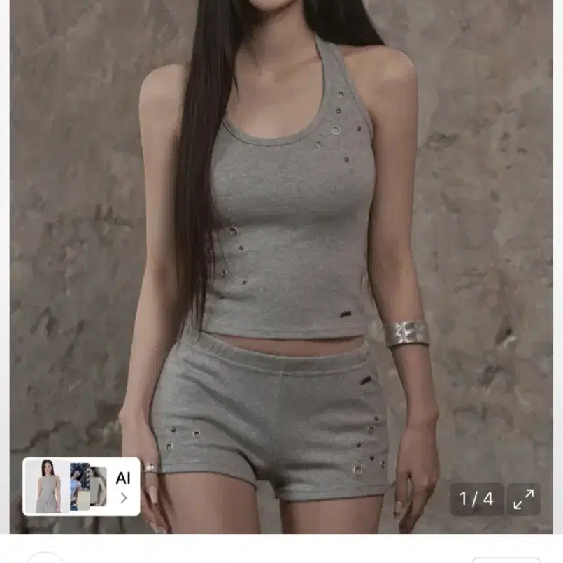 [새상품] 카키포인트 아이렛 홀터넥 탑 그레이