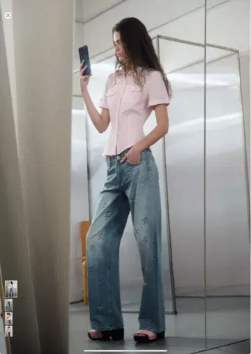 ZARA 스타 자수 와이드 레그 플루이드 팬츠 별 42