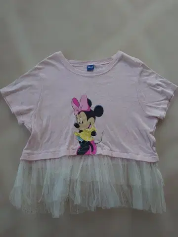 [레어] Disney 미니 마우스 튤 장식 반팔 T셔츠 핑크