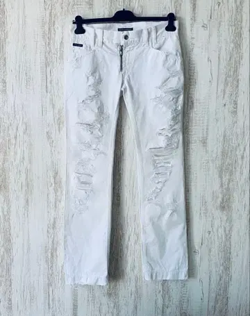 돌체앤가바나 크러쉬 데님 팬츠 화이트