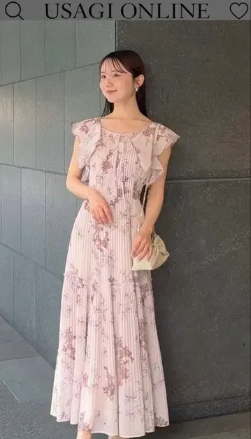 스나이텔 꽃무늬 플리츠 프린트 원피스 핑크