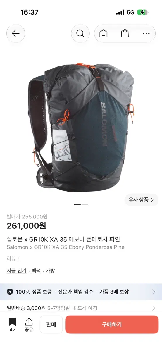 살로몬 X GR10K XA 35 에보니 폰데로사 파인 백팩