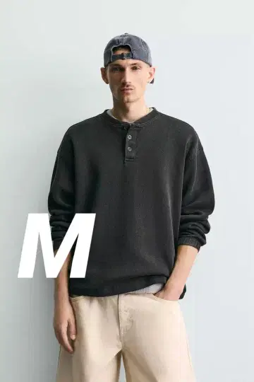 ZARA 헨리넥 텍스처 스웨트 셔츠 M