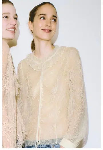 ZARA 레이스 블라우스 긴팔 베이지 XS