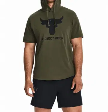 Under Armour Project Rock 반팔 후드티 카키