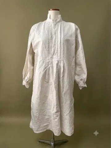 1920s 프렌치 앤티크 린넨 스모크 셔츠 조개 단추
