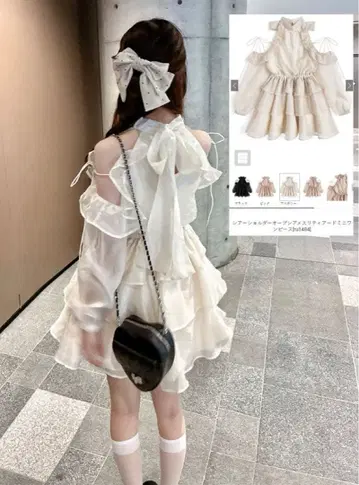 GRL 시어 숄더 오픈 여성 티어드 미니 원피스 [ ru1484 ]