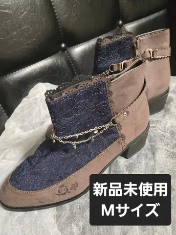 axes femme/체인 장식 레이스 숏부츠 브라운 네이비