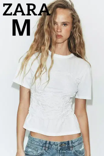 ZARA 숏 슬리브 개더 블라우스 M