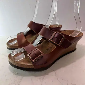 버켄스탁 가죽 샌들 24cm 내로우 브라운 웨지솔