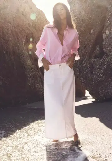 ZARA Z1975 데님 미디 기장 스커트 화이트