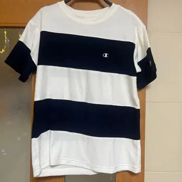 Champion 보더 T셔츠 화이트 네이비 M